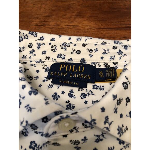 Polo Ralph Lauren Men's Classic Fit Floral Shirt Size XL Blue White Preppy Pony - Picture 9 of 11